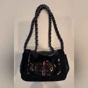 VINTAGE: Betsey Johnson | patent leather & suede lipstick handbag.